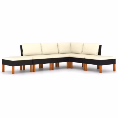 vidaXL Salon de jardin, 6 pcs avec coussins Résine tressée Noir