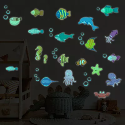 Sticker phosphorescent lumineux – ANIMAUX MARINS – Autocollant mural plafond enfant fluorescent – 60x80cm