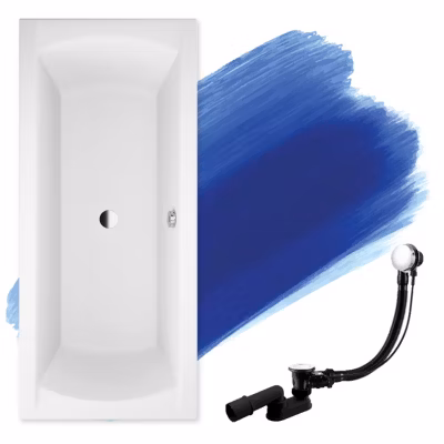 Baignoire rectangulaire 160 x 75 INES acrylique blanc, sans Habillage + Pieds + Vidage à chromé
