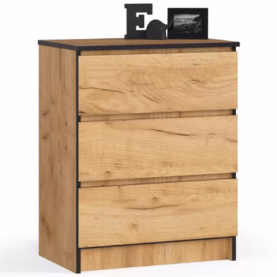 Commode AKORD K60 Chêne Craft 60 cm 3 tiroirs façade Chêne Craft 60x40x77 cm
