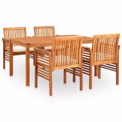 Mobilier à dîner – VIDAXL – Acacia solide – 5 pièces – Résistant aux intempéries – Coussins inclus