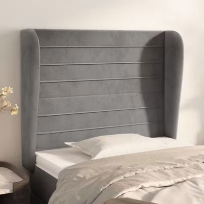 vidaXL Tête de lit avec oreilles Gris clair 103x23x118-128 cm Velours3118138