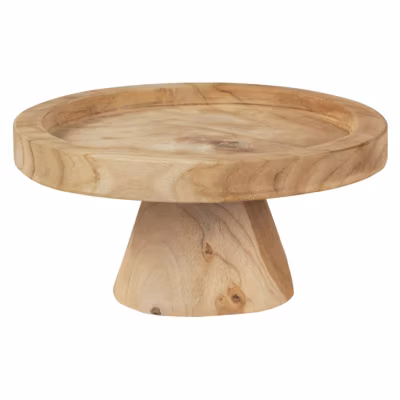 Plateau – Présentoir rond sur pied D. 27 cm en bois de teck – ALICE