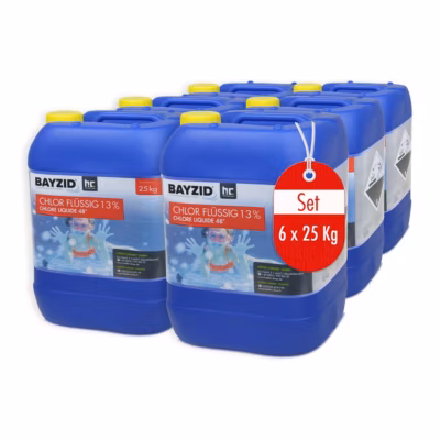 Chlore Liquide 48degrée  Bayzid 6 x 25 Kg (20 L), Désinfection Rapide Et Efficace Pour Piscines