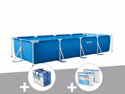 Kit piscine tubulaire rectangulaire 3,00 x 2,00 x 0,75 m + Bâche à bulles + 6 cartouches – Intex