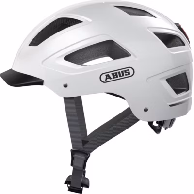 Casque urbain ABUS Hyban 2.0 Polar White M, coque ABS, mousse EPS, filet anti-insectes, feu LED.