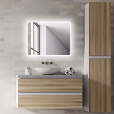Miroir Salle de Bain – 90×70 cm – avec Éclairage Lumineux – RENZO