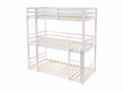 Lits superposés triple – 3 x 90 x 200 cm – Pin – Blanc – VAGAR