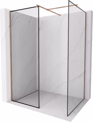 Mexen Kioto paroi de douche Walk-in 150 x 110 cm, cadre noir, or rose – 800-150-202-60-70-110
