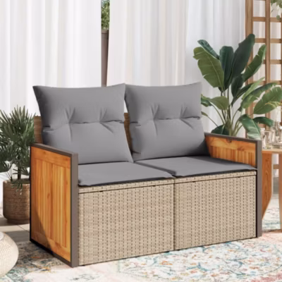 ZMH Canapé De Jardin Avec Coussins 2 Places Beige Résine Tressée