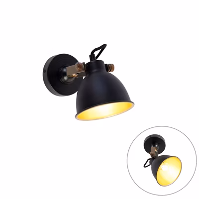 Applique murale industrielle noire avec or réglable – Liko