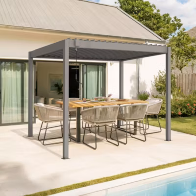 Pergola bioclimatique autoportée PIANA 3x2m aluminium taupe – Lames orientables