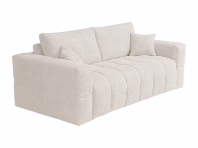 Canapé 3 places convertible express en tissu bouclette beige – Couchage 140 cm – Matelas 13 cm ISSORO