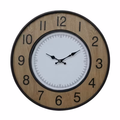 Horloge Murale Vintage Blanc Brun Noir Mdf Métal Analogique