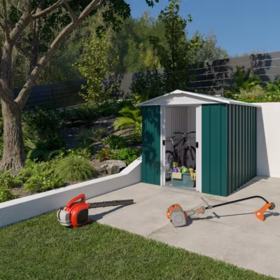 Abri de jardin métal vert 3,8 m2 Yardmaster + kit d&rsquo;ancrage