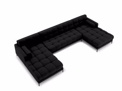 Canapé panoramique « Bali » 7 places en tissu structurel noir