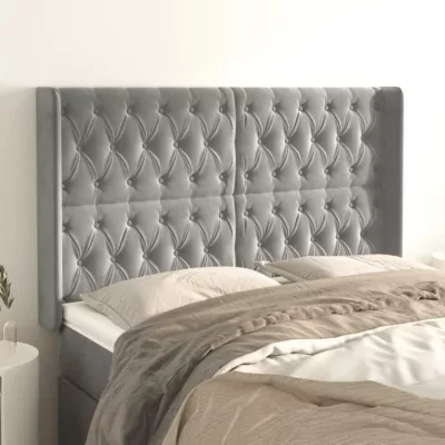 3119964 vidaXL Tête de lit avec oreilles Gris clair 147x16x118-128 cm Velours