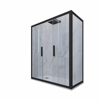 Cabine parois de douche coulissante 80×170 cm H 200 en PVC Noir Matt Verre Transparent mod. Glam Duo
