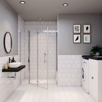 AICA porte de douche 100x185cm en verre anticalcaire 2 verres mobile et un verre fixé