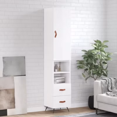 vidaXL Buffet haut Blanc brillant 34,5x34x180 cm Bois d&rsquo;ingénierie 3198891