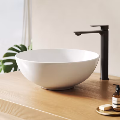EMKE Vasque Céramique Blanche pour Salle de Bain, Format Ronde 415x415x155mm, Posable