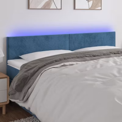 vidaXL Tête de Lit à LED Meuble de Chambre à Coucher Accessoire de Lit Double Tête de Cadre de Lit Intérieur Bleu Foncé 3121396