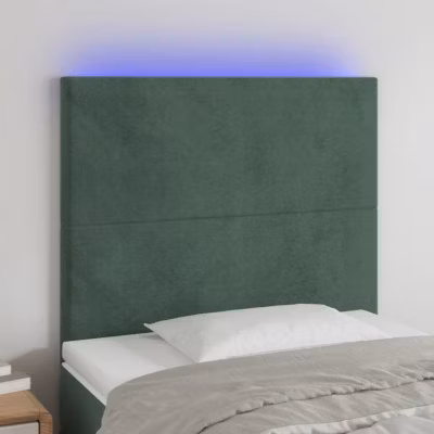 vidaXL Tête de Lit à LED Meuble de Chambre à Coucher Accessoire de Lit Simple Tête de Cadre de Lit Intérieur Vert Foncé 3122189