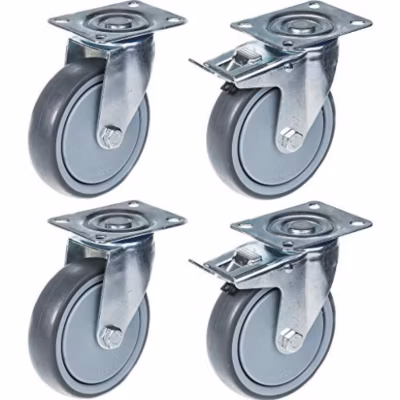 Roulette 125mm 5&Prime; à bandage caoutchouc gris, pivotante et avec frein, forte capacité de 520kg, jeu de 4
