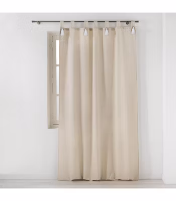 Rideau à passants et pompons blanc – 140x240cm – Lin