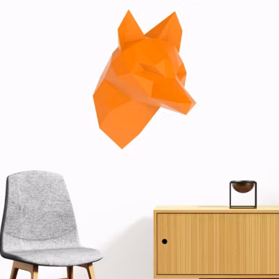 Sticker origami 3D renard orange de profil 90 x 65 cm