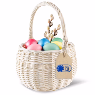 Creative Home Petit Panier de Pâques en Osier Blanc 22 x 22 x 26 cm (+/- 2 cm) -Panier avec Anse – Tissé à la Main – Panier Fruits