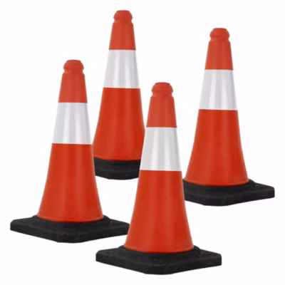 4x Cône de signalisation routière rouge/blanc en PVC 51cm bandes réfléchissantes