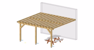 Carport pergola adossée 450cmx400cm Bois DOUGLAS Français label PEFC (Charpente-Auvent – Abri terrasse) surface 21 m²