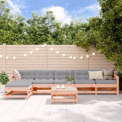 vidaXL Salon de Jardin 7 pcs, Canapés avec Repose-pied, Ensemble de Meubles avec Table Basse Patio Terrasse, Rustique, Bois 318642