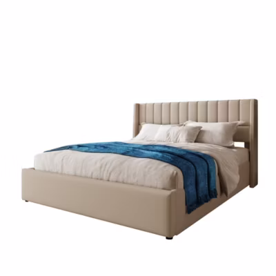 Lit Coffre Rangement Rembourré Hydraulique Sommier Métal 160×200 Lin Beige Blackcolors