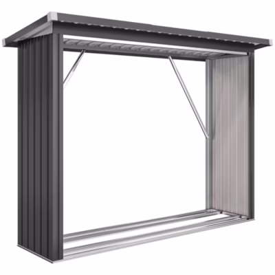 Abri bûches range bûches avec toit – dim. 213×66,5x150cm – acier ondulé anthracite