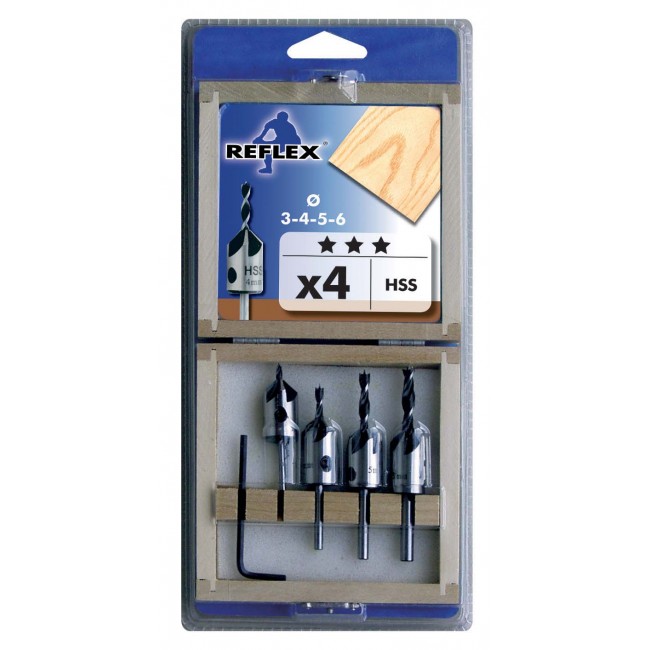 Coffret 4 mèches hélicoïdales + fraisoirs HSS LEMAN