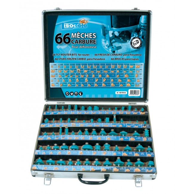 Coffret 66 mèches carbures pour défonceuse queue 8 mm LEMAN