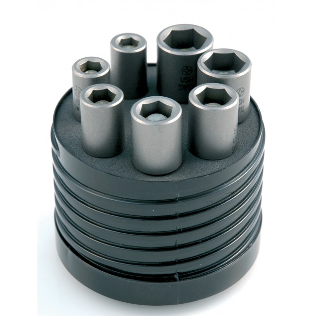 Coffret 7 douilles magnétiques sur tonnelet-embout 6 pans pour perceuse LEMAN