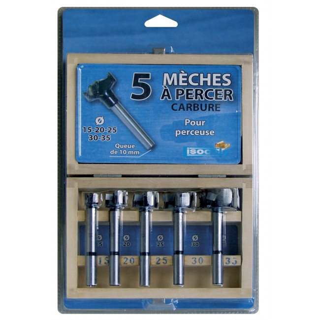 Coffret de 5 mèches à façonner en carbure 15 à 35 mm, queue de 10 mm LEMAN