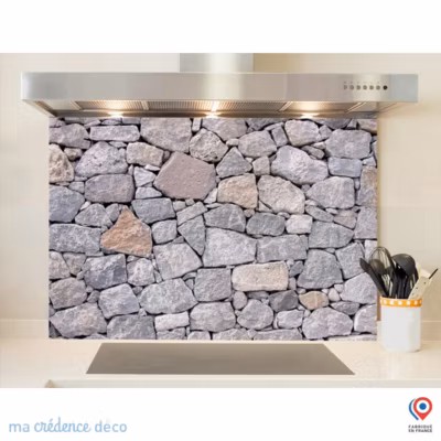 Crédence cuisine fond de hotte Mur pierre 3 – Alu composite – L 60 cm x H 45 cm – MaCrédenceDéco