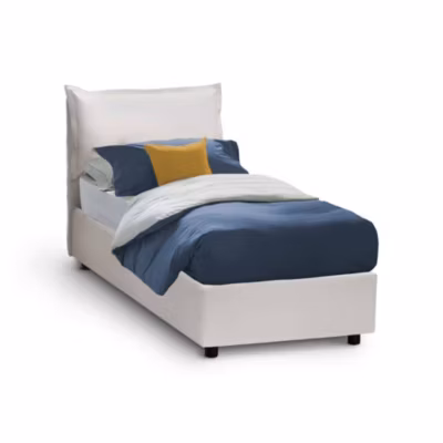 Lit simple Dmuriq, Lit coffre avec revêtement en similcuir, Ouverture frontale, avec matelas 80×190 cm inclus, Blanc
