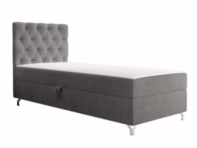 Lit continental Memphis 142, Unique, Gris, Tissu, Disponible