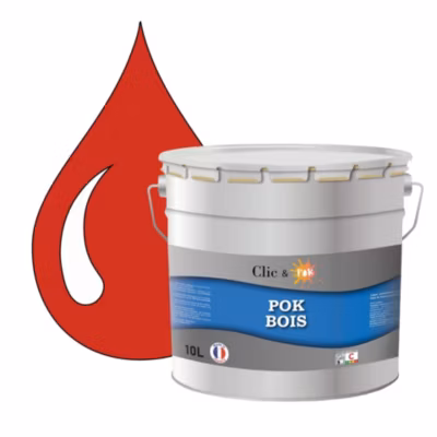Peinture extérieure bois – Résistante aux intempéries POK BOIS – 10L – RAL 2002 – Orangé Sang – Clic & Pok