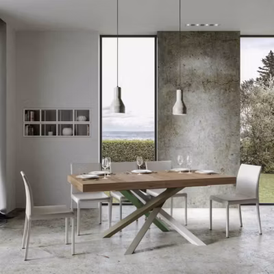 Table extensible Volantis – Multicolor 4A – Plateau chêne naturel – 90×160 jusqu&rsquo;à 264 – Cadre 4/A