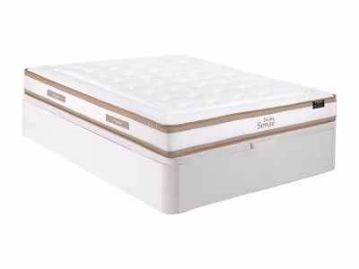 Ensemble 140 x 190 cm sommier coffre blanc + matelas hybride ressorts ensachés 7 zones et mousse à mémoire de forme ép.28cm –
