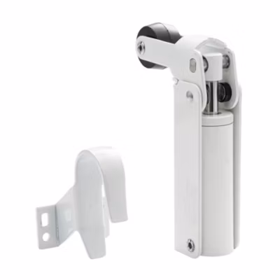 Frein de rétention force 80 N en aluminium anodisé blanc, pour porte jusquà 80 KG.