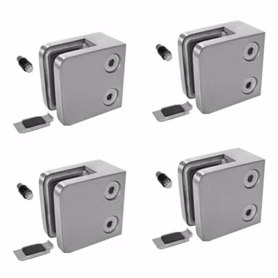 4 x Pince à verre plate modèle 21 – Ep. verre 8,76 mm – Inox 304 brossé GR320