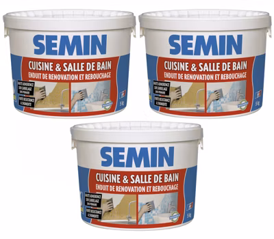 Lot de 3 Enduits de Rebouchage Cuisine et Salle de Bains Semin, Seau de 5 kg