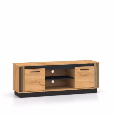 Meuble TV 2 portes 150 cm Solal Bois et Noir